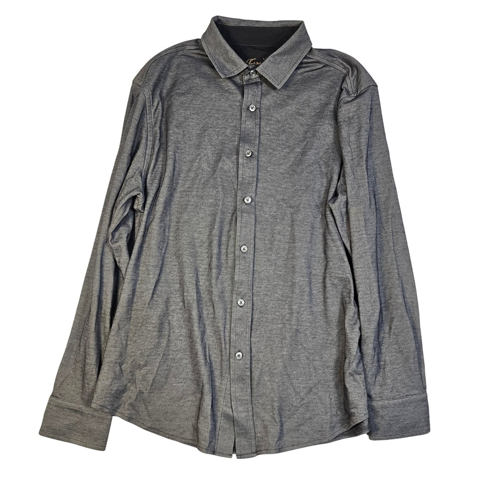 Tasso Elba Supima Cotton Blend Button Down Shirt Mens Large Gray Long Sleeve L